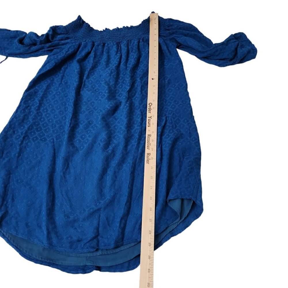 Anthropologie Amadi Mini Robe Dress Small Petite Blue SP Off The Shoulder Ruched - Picture 10 of 11